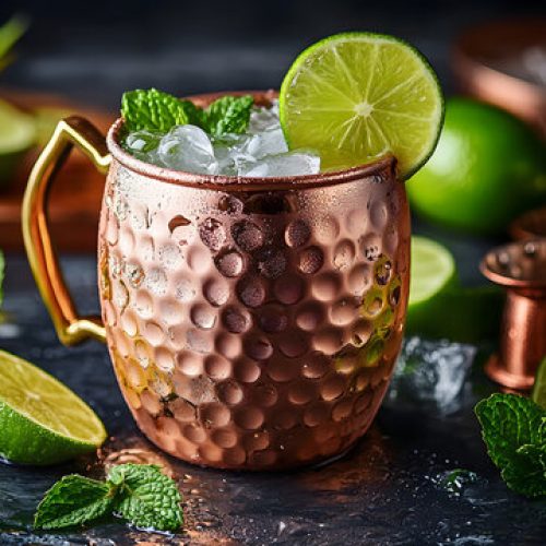 Cocktail Moscow mule sur plan de travail